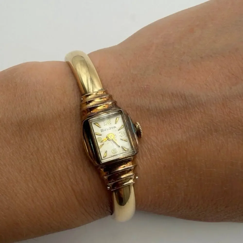 Untested Vintage Bulova American Girl10K GF Ladies Bangle Watch AS IS Untested
